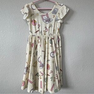 Dot Dot Smile flutter sleeve Twirl Dress, school classroom size 5/6 ABC 123
